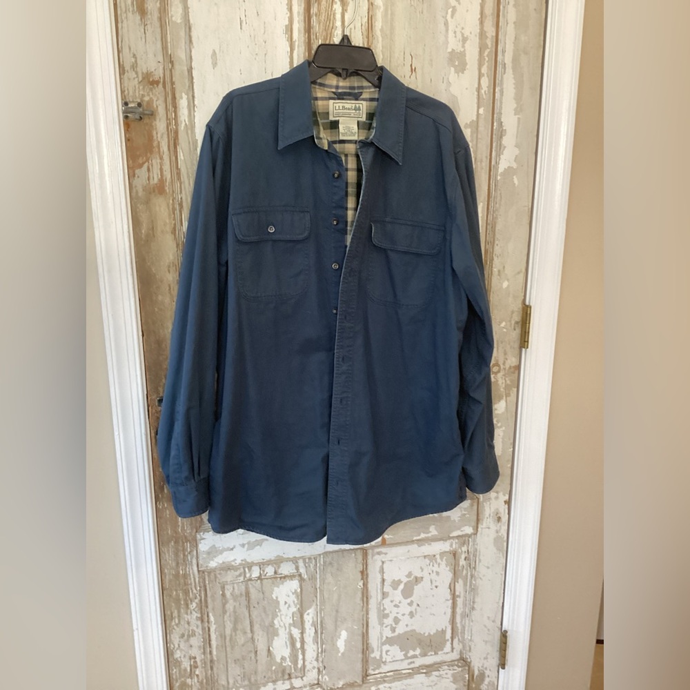L.L. Bean Men's Flannel-Lined Hurricane Shirt - Large Tall - Blue